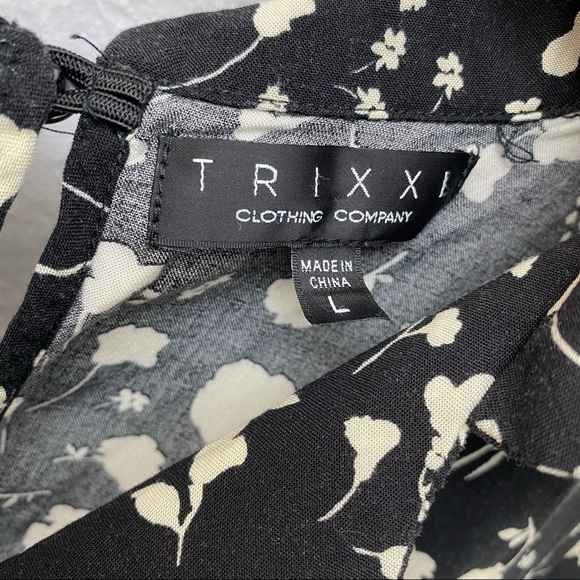 TRIXXI Dress Size Large Floral Black Ivory Rayon - Picture 7 of 11